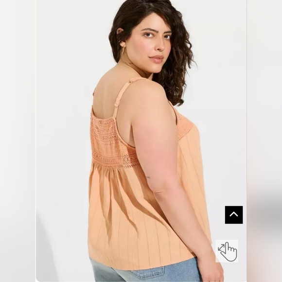 Torrid SZ 3 Peach Cotton Button Up Embroidered Crochet Tank Boxy Loose Fit - Picture 13 of 14